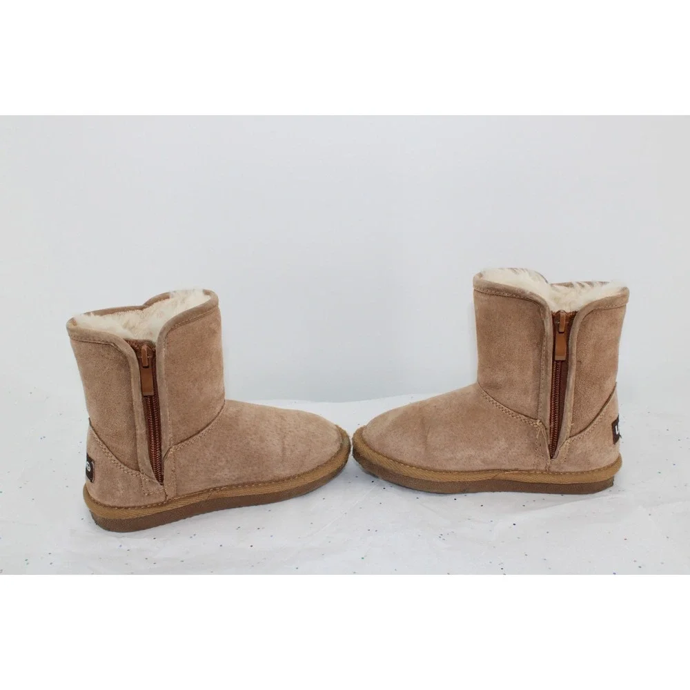 Lamo‎ Kids Suede Fringe Boots Chestnut Brown Faux Fur Lined Size 12 Zip Up